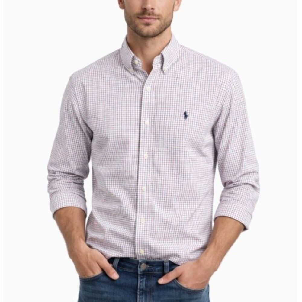 Ralph Lauren Men's White Red Blue Grid Check LS Classic Button-Down Shirt Sz XL